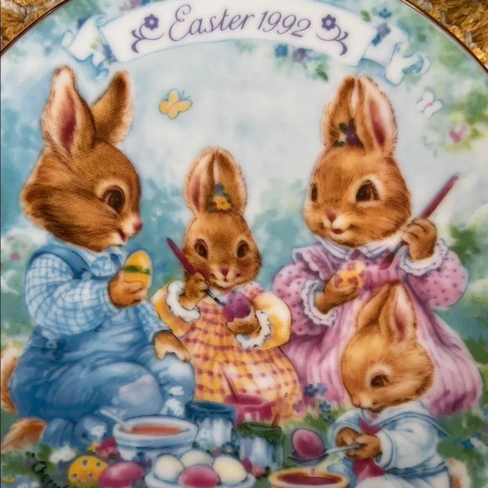 Avon Easter Collectible Plates Set 1991 1992 1993 Bunny Porcelain 22K Gold Trim